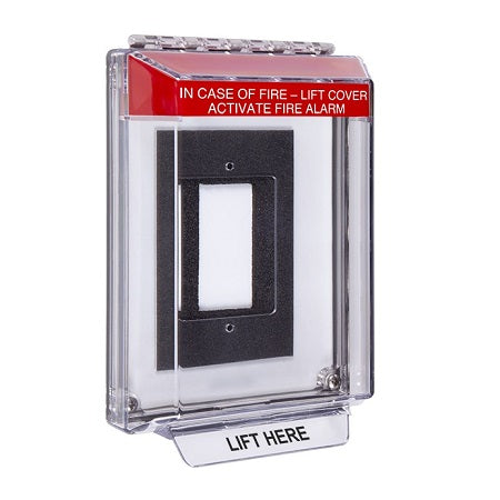 Safety Technology STI-14330FR | Universal Stopper Low Profile Cover Enclosure Flush Back Box And Hood With Horn And Relay - Fire Label - Red