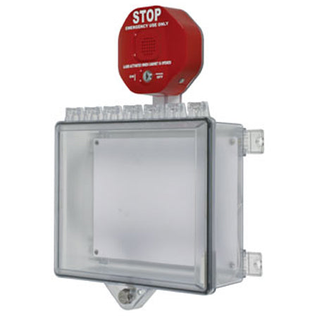 Safety Technology STI-7522 | Polycarbonate Cabinet With Cabinet Stop Sign Alarm Key Lock - Clear