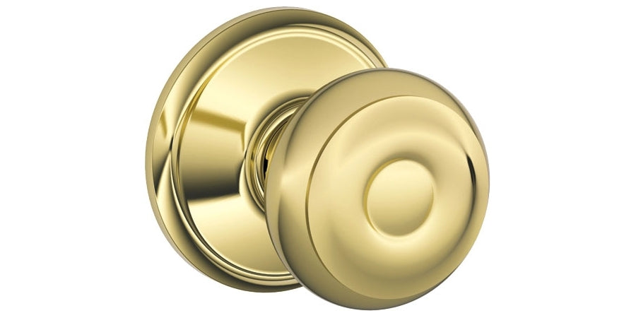 Schlage (Allegion Brand) F10 GEO 605 | Hall and Closet Door Lock, Function, Passage Latch, US3 Bright Brass, Boxed, Metal