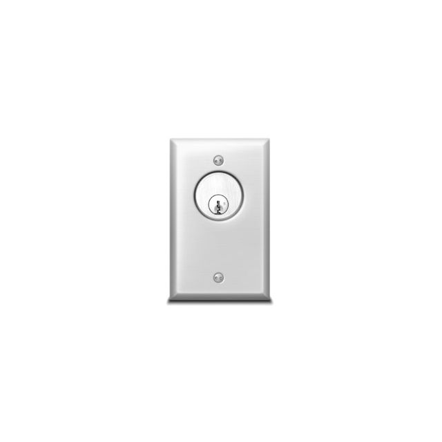 Security Door Controls 701UL1R | Key Switch, Single Gang, 1/4" Faceplate, AA, SPDT, Stainless Steel, Red LED
