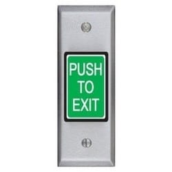 Security Door Controls 413MNU | Illuminated Exit Switch, Narrow, Momentary, Dpdt, Integrated, Push To Exit Legend, 5 Ampere At 12/24 Volt Dc, 30 Second Timer, 1-3/4" W X 4-1/2" H, Stainless Steel