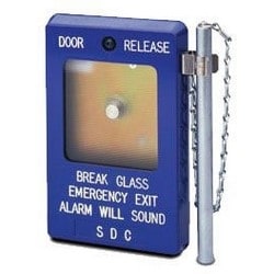 Security Door Controls 491 | Emergency Door Release, 2-Spdt, 10A, 3.5" W X 1.375" D X 5.5" H, Break Glass, Aluminum Rod, Blue Housing, With 3 To 28 Vdc 18 Milliampere Siren