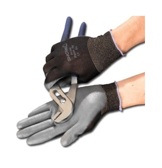 Showa BO500B-L | Polyurethane Coated Gloves Nylon, Gray Palm Coated, Black, Large, Dozen Pair