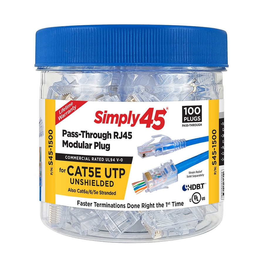 Simply45 Llc S45-1500 | RJ45 Modular Plug, Unshielded, Polycarbonate, Blue Tint