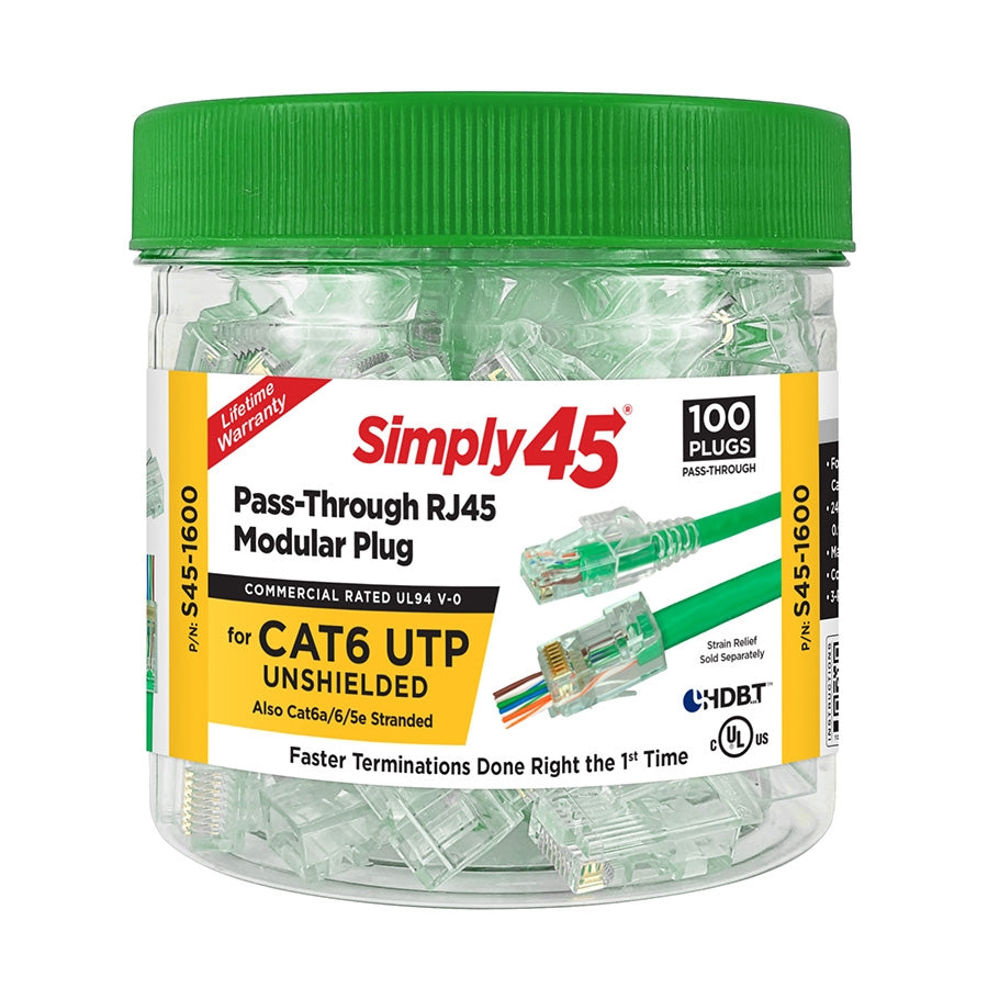 Simply45 Llc S45-1600 | RJ45 Modular Plug, Unshielded, Polycarbonate, Green Tint