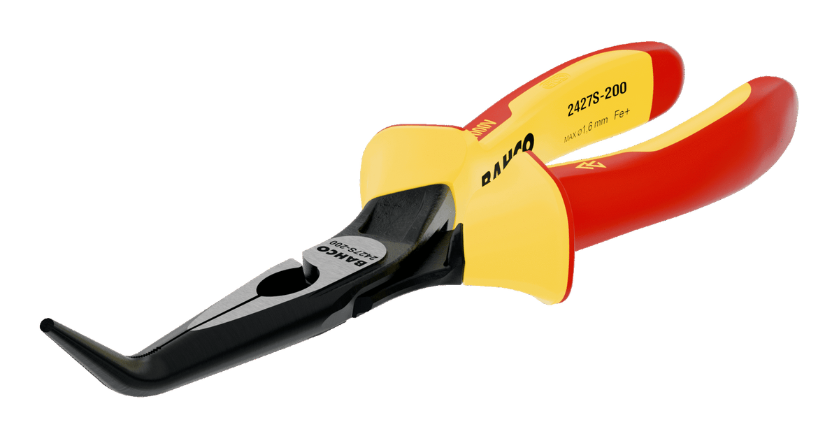 Williams 2427 S-200 | ERGO 45° Bent Tip Snipe Nose Pliers with Insulated Dual-Component Handles and Phosphate Finish (200 mm)