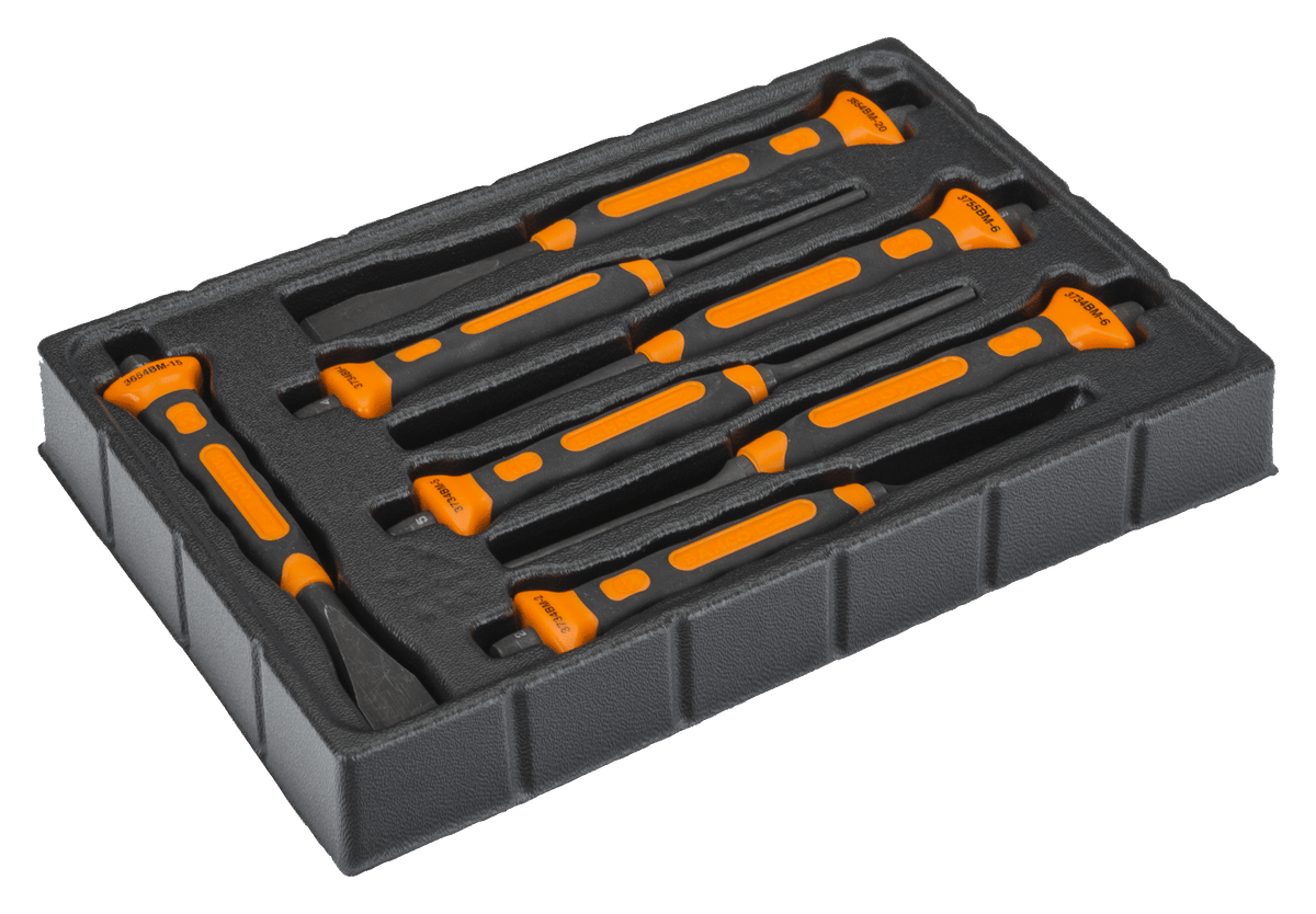 Williams 3654BMS/7 | Mixed Mason's Chisel Set with 2-Component Handle - 7 Pcs/Plastic Tray