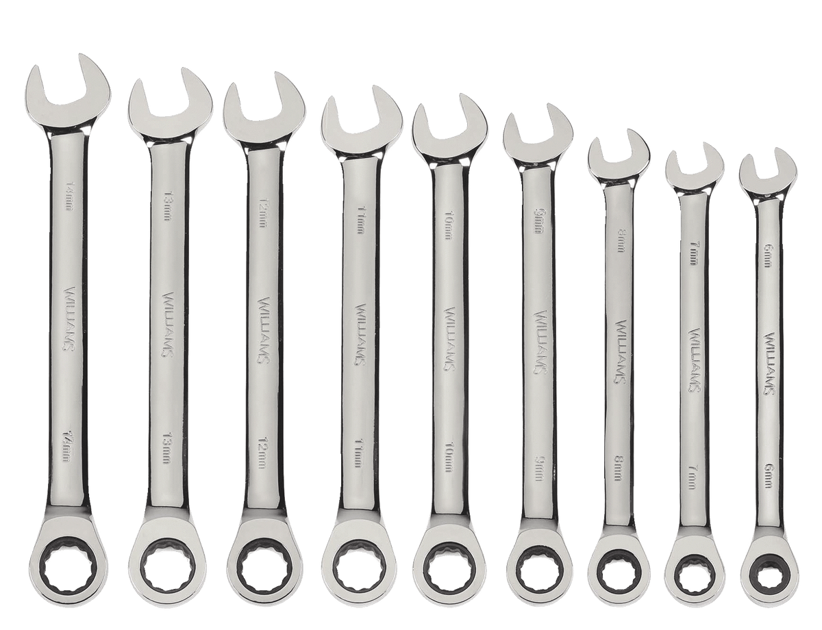 Williams JHMWS1123NRC | 9 Piece Combination Ratcheting WrenchSet 6 mm to 14 mm