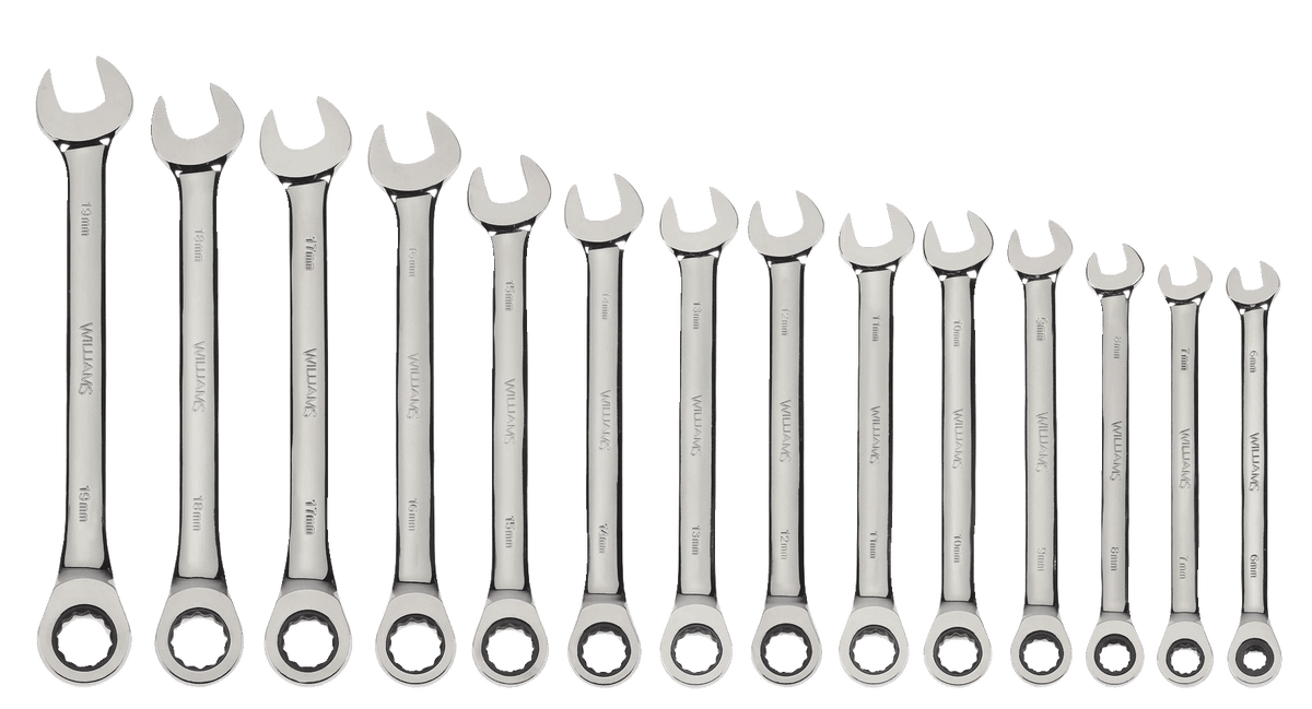 Williams JHMWS1124NRC | 14 Piece Combination Ratcheting WrenchSet 6 mm to 19 mm