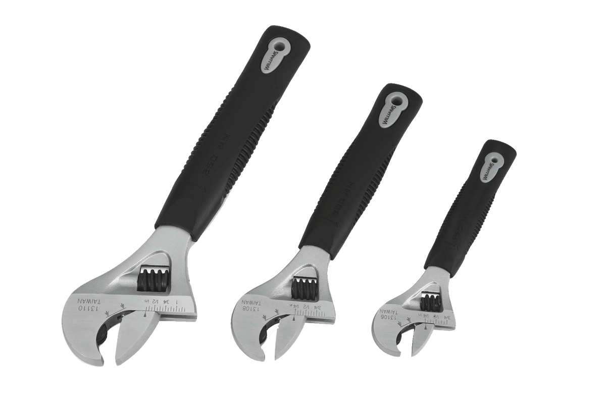 Williams JHW13343 | 3 Pc. Ratchet Adjustable Wrench Set, Chrome, Comfort Grip, Vinyl Pouch