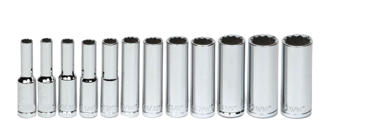 Williams JHW30941 | 1/4 Drive Deep Socket, High Polished Chrome Finish, Set 12 Point 12 Piece