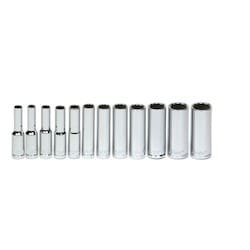 Williams JHW30941 | 1/4 Drive Deep Socket, High Polished Chrome Finish, Set 12 Point 12 Piece