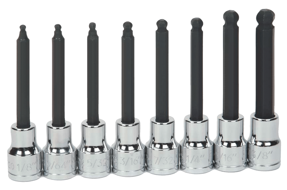 Williams JHW31947 | 3/8 Drive Long Ball Tip Hex Bit Socket Set, SAE, 8 Pieces