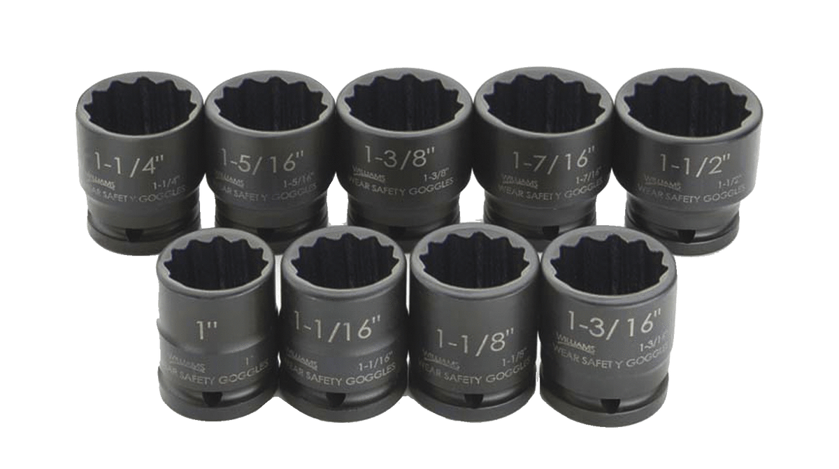 Williams JHW38925 | 3/4 " Drive Shallow Impact Socket Set, 12 Point, SAE, 9 Pieces, Black Industrial Finish