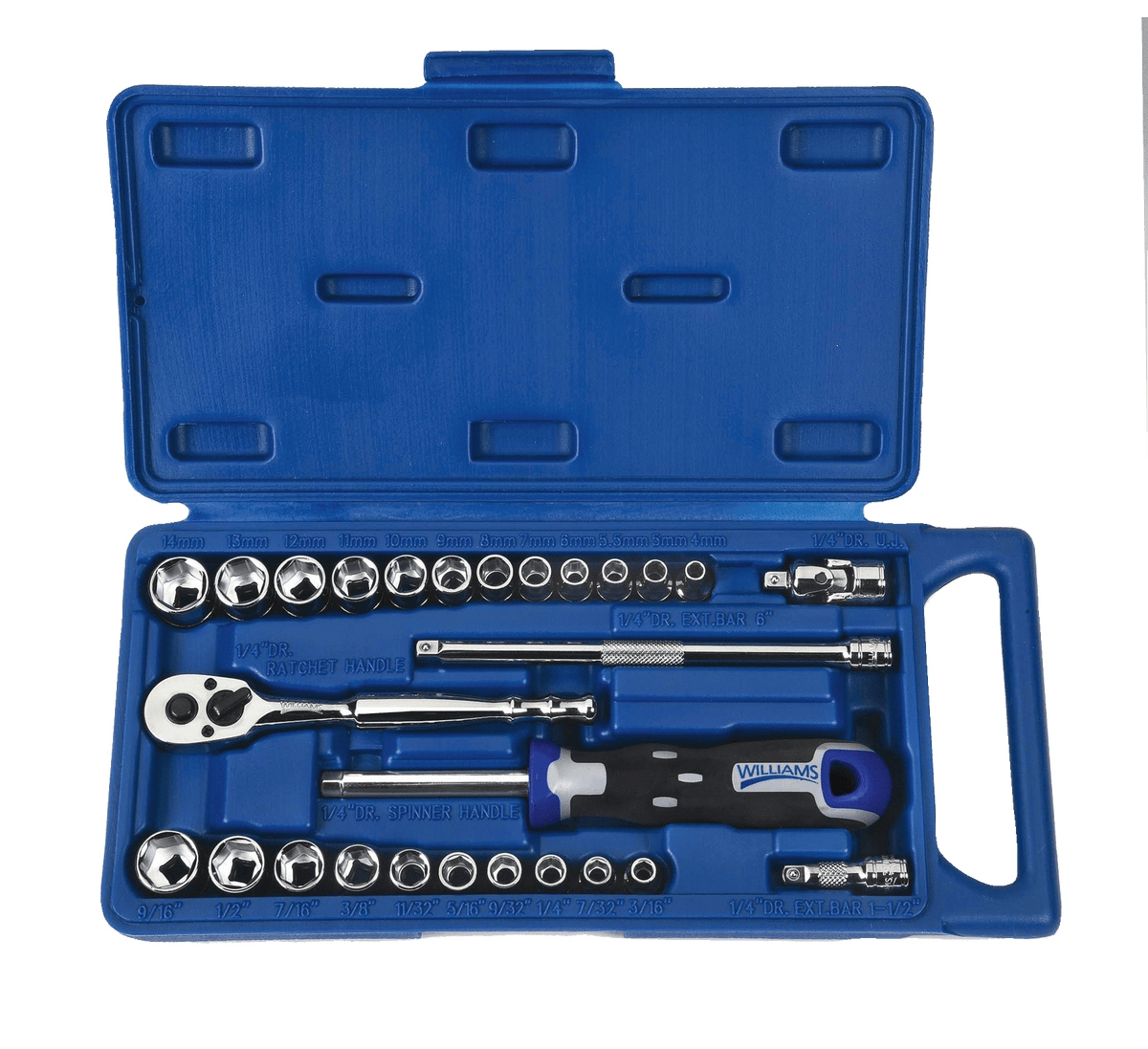 Williams JHW50661A | 27 Piece 1/4 Drive Socket and Drive Tool Set, SAE & Metric, 6 Point