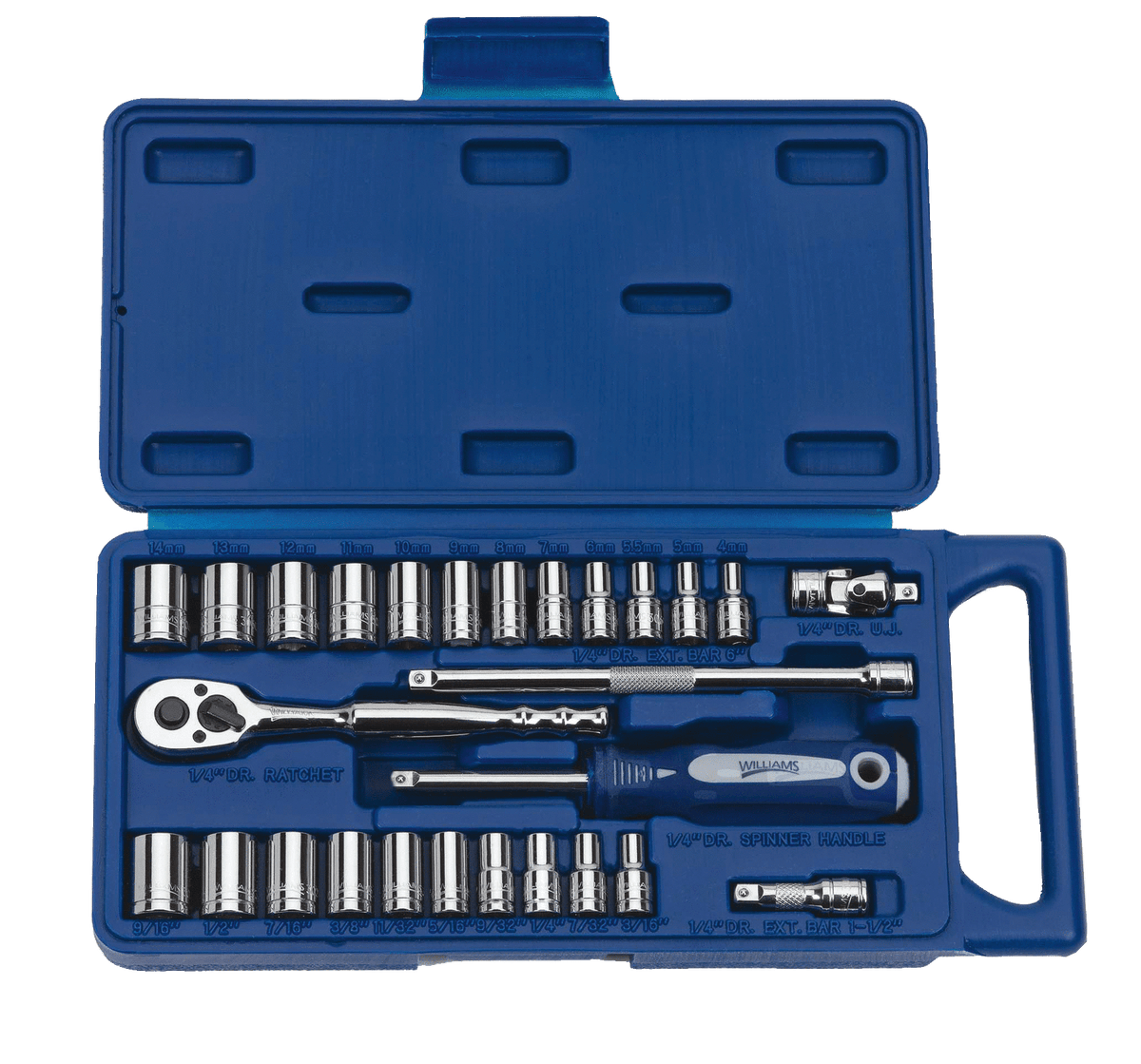 Williams JHW50672A | 27 Piece 1/4 Drive Socket and Drive Tool Set, SAE & Metric, 12 Point