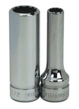 Williams JHWBD-1208 | 3/8 Drive Deep Socket, High Polished Chrome Finish, 12 Point, 1/4, For 6 & 12 Point Fasteners