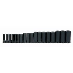 Williams JHWMS-12-18H | 3/8 Drive Deep Impact Socket Set, 6 Point, Metric, 18 Pieces, Black Industrial Finish