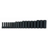 Williams JHWMS-12-18H | 3/8 Drive Deep Impact Socket Set, 6 Point, Metric, 18 Pieces, Black Industrial Finish
