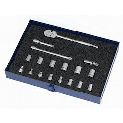 Williams JHWMSB18HFTB | 3/8 Drive Socket and Drive Tool Set, 6 Point, Metric, 18 Pieces, in Keep Safe Foam, in Metal Tool Box