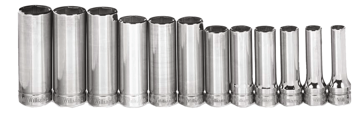 Williams JHWMSBD12HRC | 3/8 Drive Deep Socket Set, 6 Point, Metric, 12 Piece