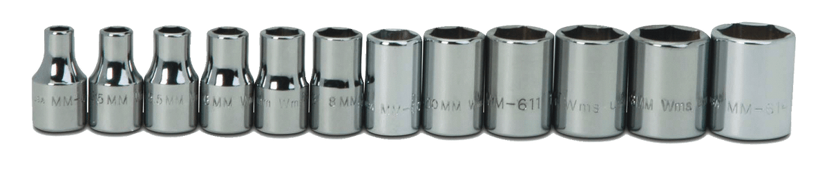 Williams JHWMSM-12HRC | 1/4 Drive Shallow Socket, High Polished Chrome Finish, Set, 6 Point, 12 Pieces