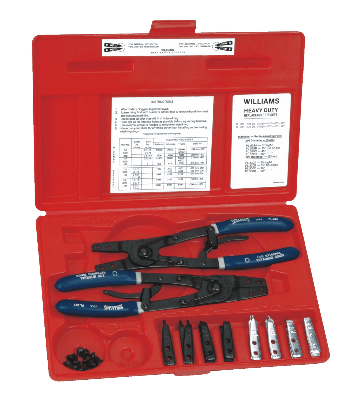 Williams JHWPL-529 | Heavy Dty Snap Ring Pliers Set