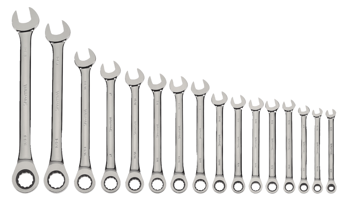 Williams JHWS-1122NRC | 16 Piece Combination Ratcheting Wrench Set 1/4 to 1-1/4