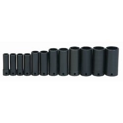Williams JHWWS-12-12 | 3/8 Drive Deep Impact Sockets, 6 Point, SAE, 12 Piece Set, Black Industrial Finish