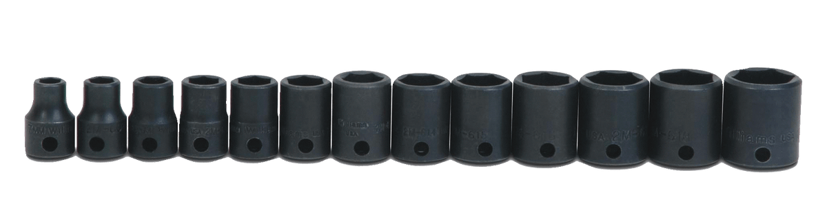 Williams JHWWS-2-13 | 3/8 Drive Shallow Impact Sockets, 6 Point, SAE, 13 Piece Set, Black Industrial Finish