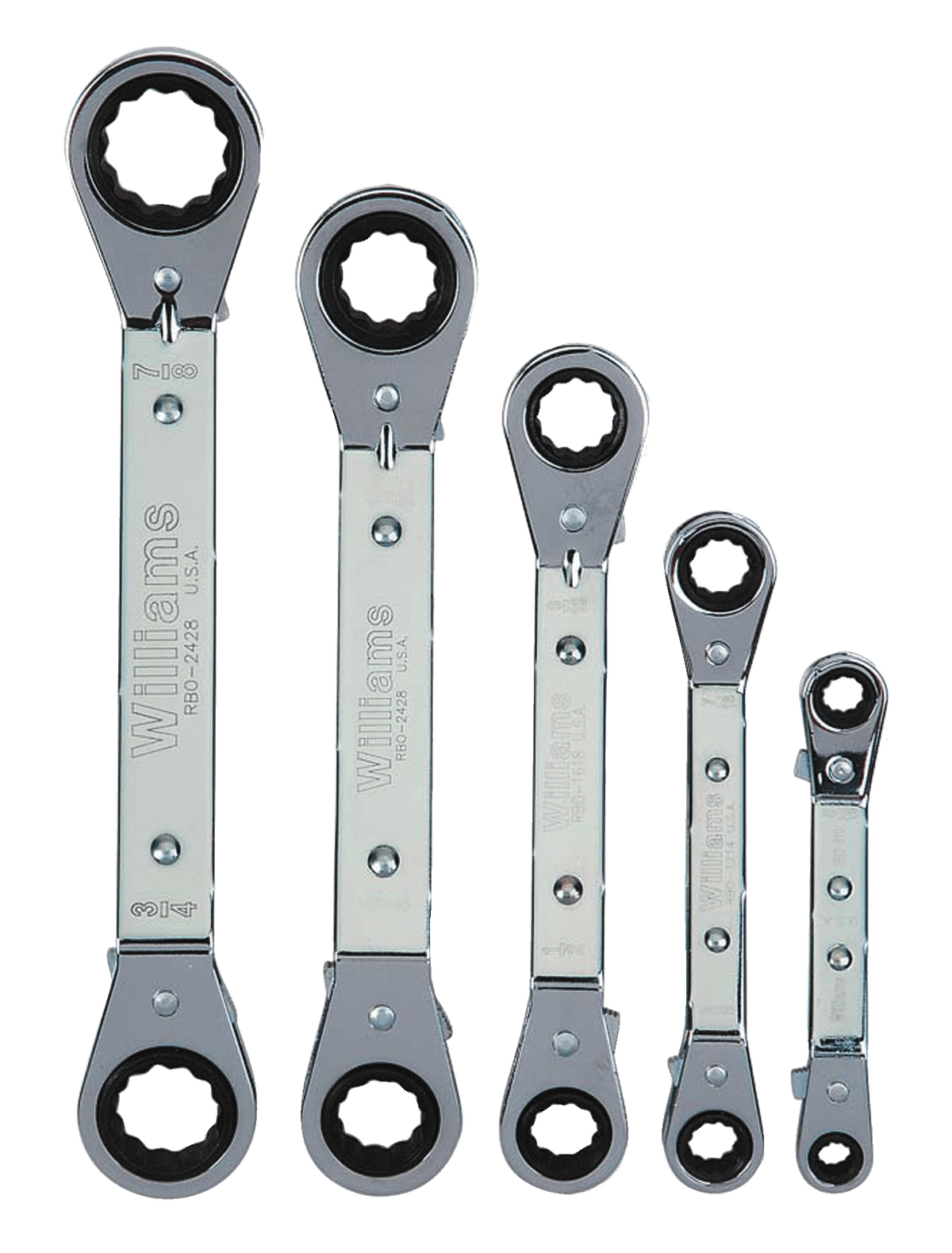 Williams JHWWS-5 | Double Head 25° REVERSIBLE Offset Ratcheting Box Wrenches, 5 Piece Set