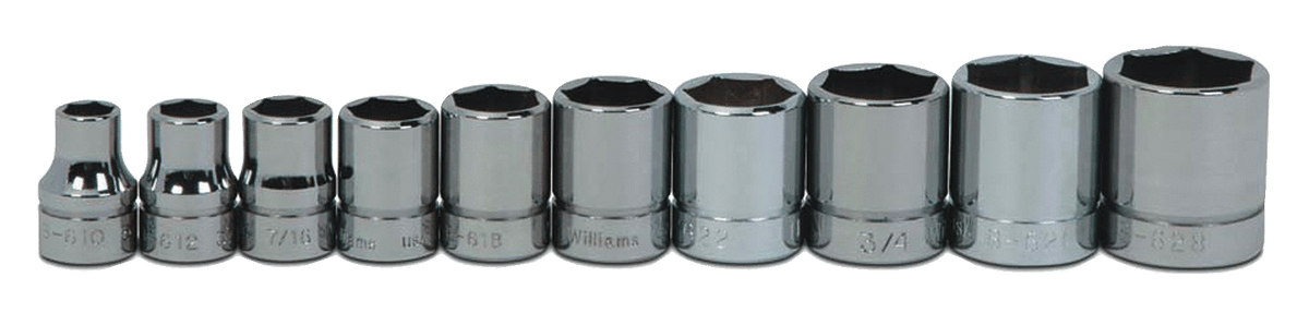 Williams JHWWSB-10HRC | 3/8 Drive Shallow Socket Set, 6 Point, 10 Pieces