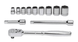 Williams JHWWSB12HFTB | 3/8 Drive Socket and Drive Tool Set, 12 Point, SAE, 12 Pieces, in Keep Safe Foam, in Metal Tool Box