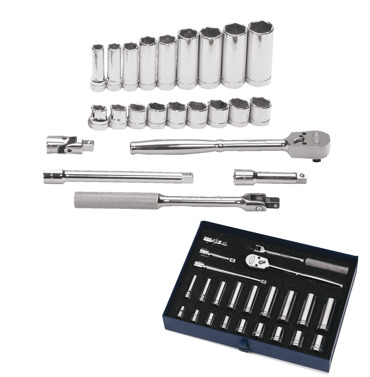 Williams JHWWSB-23HF | 3/8 Drive Socket and Drive Tool Set, 6 Point, SAE, 23 Pieces, in Keep Safe Foam