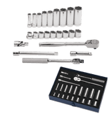 Williams JHWWSB-23HF | 3/8 Drive Socket and Drive Tool Set, 6 Point, SAE, 23 Pieces, in Keep Safe Foam
