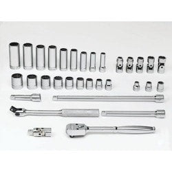 Williams JHWWSB-32FTB | 3/8 Drive Socket and Drive Tool Set, 8 & 12 Point, SAE, 32 Pieces, in Keep Safe Foam, in Metal Tool Box