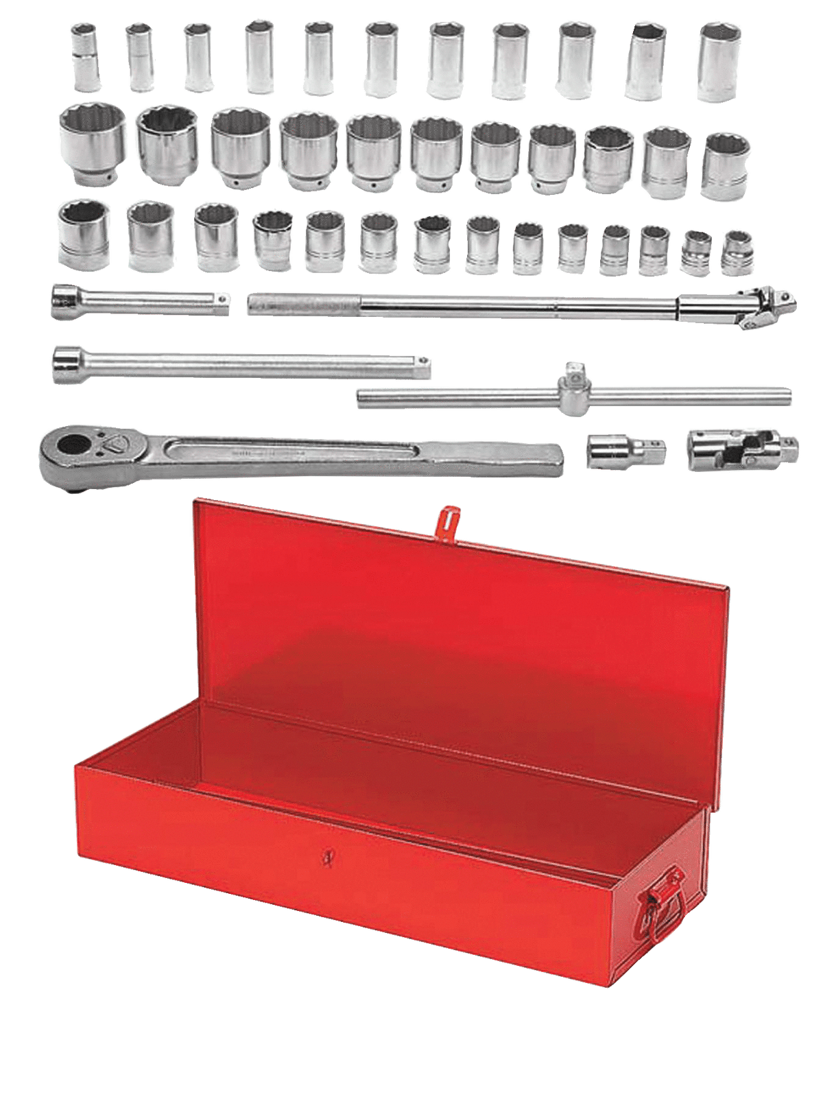 Williams JHWWSH-43TB | 3/4 Drive Socket and Drive Tool Set, 12 Point, SAE, in Metal Tool Box, 43 Piece