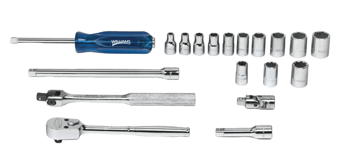 Williams JHWWSM19HFTB | 1/4 Drive Socket/Toolset, 6 Point, 19 Pieces, in Keep Safe Foam, with Tool Box