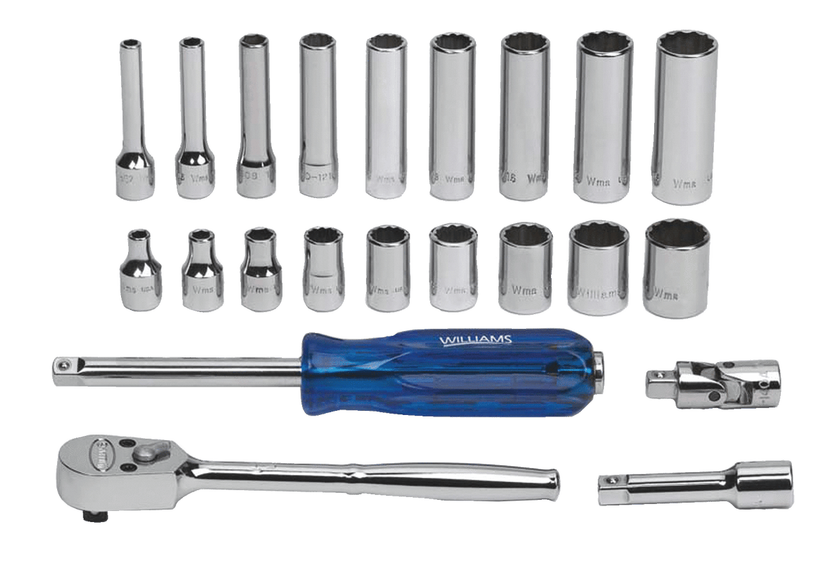 Williams JHWWSM-22FTB | 1/4 Drive Socket/Tool Set,12 Point, 22 Pieces, in Keep Safe Foam, with Tool Box