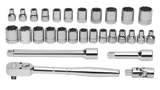 Williams JHWWSMB29FTB | 3/8 Drive Socket and Drive Tool Set, 6 &12 Point, SAE, 29 Pieces, in Keep Safe Foam, in Metal Tool Box