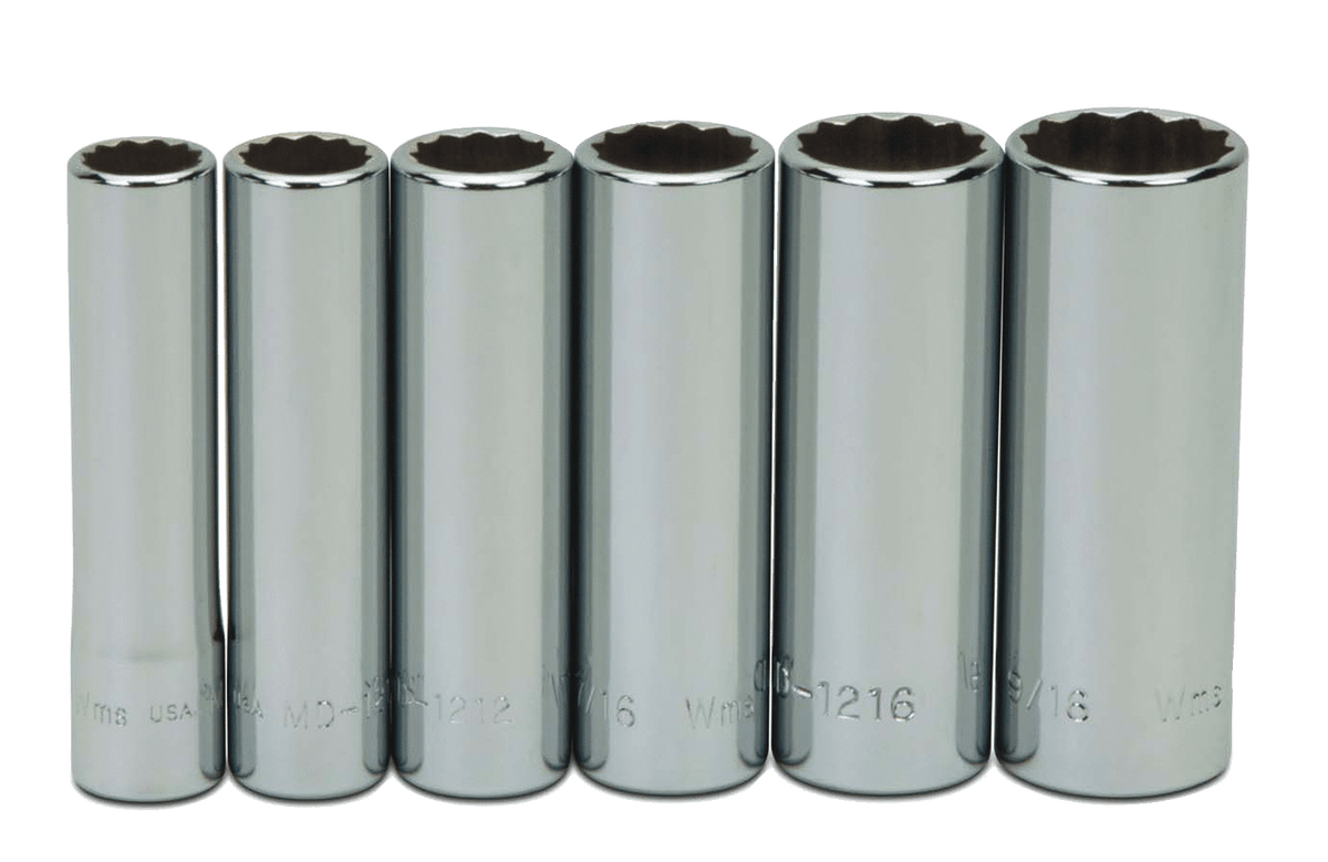 Williams JHWWSMD-6RC | 1/4 Drive Deep Socket, High Polished Chrome Finish, Set 12 Point 6 Piece