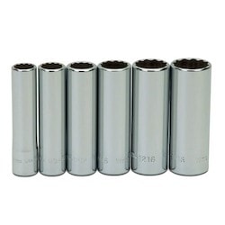 Williams JHWWSMD-6RC | 1/4 Drive Deep Socket, High Polished Chrome Finish, Set 12 Point 6 Piece