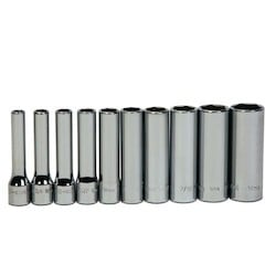 Williams JHWWSMD10HRC | 1/4 Drive. Deep Socket, High Polished Chrome Finish, Set, 6 Point, 10 Pieces