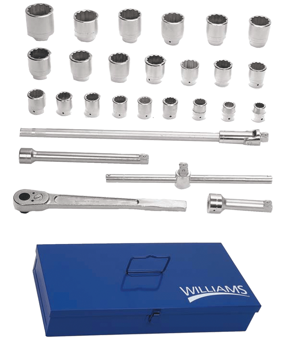 Williams JHWWSX-28 | 1 Drive Socket and Drive Tool Set, 12 Point, SAE, 28 Pieces