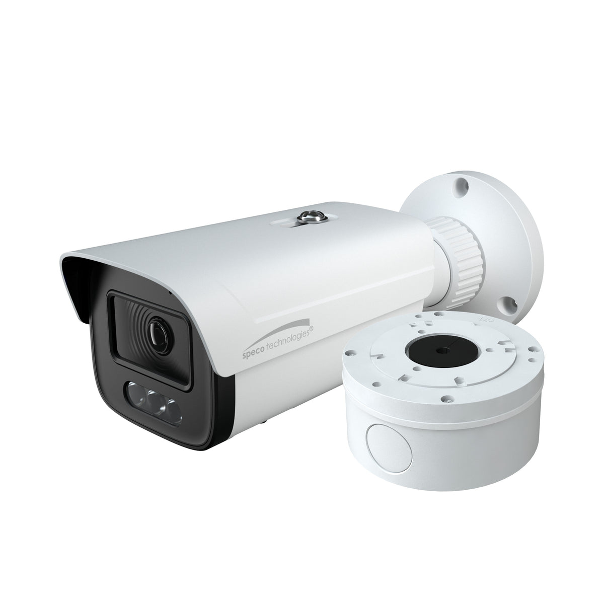 Speco O4LB2 | 4MP IP Bullet Camera with White Light Intensifier with Advanced Analytics2.8mm Fixed Lens, White Housing
