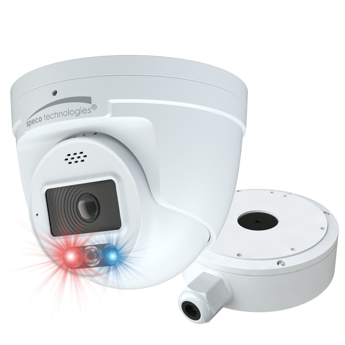 Speco O8TDD2 | 8MP White Light Intensifier AI Turret Camera with Audio/Visual Digital Deterrent® 2.8mm Fixed Lens, White Housing