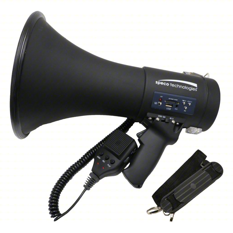 Speco Technologies ER390UMB | Deluxe Megaphone, 20W, With Siren, USB Recording & External Mic, Matte Black