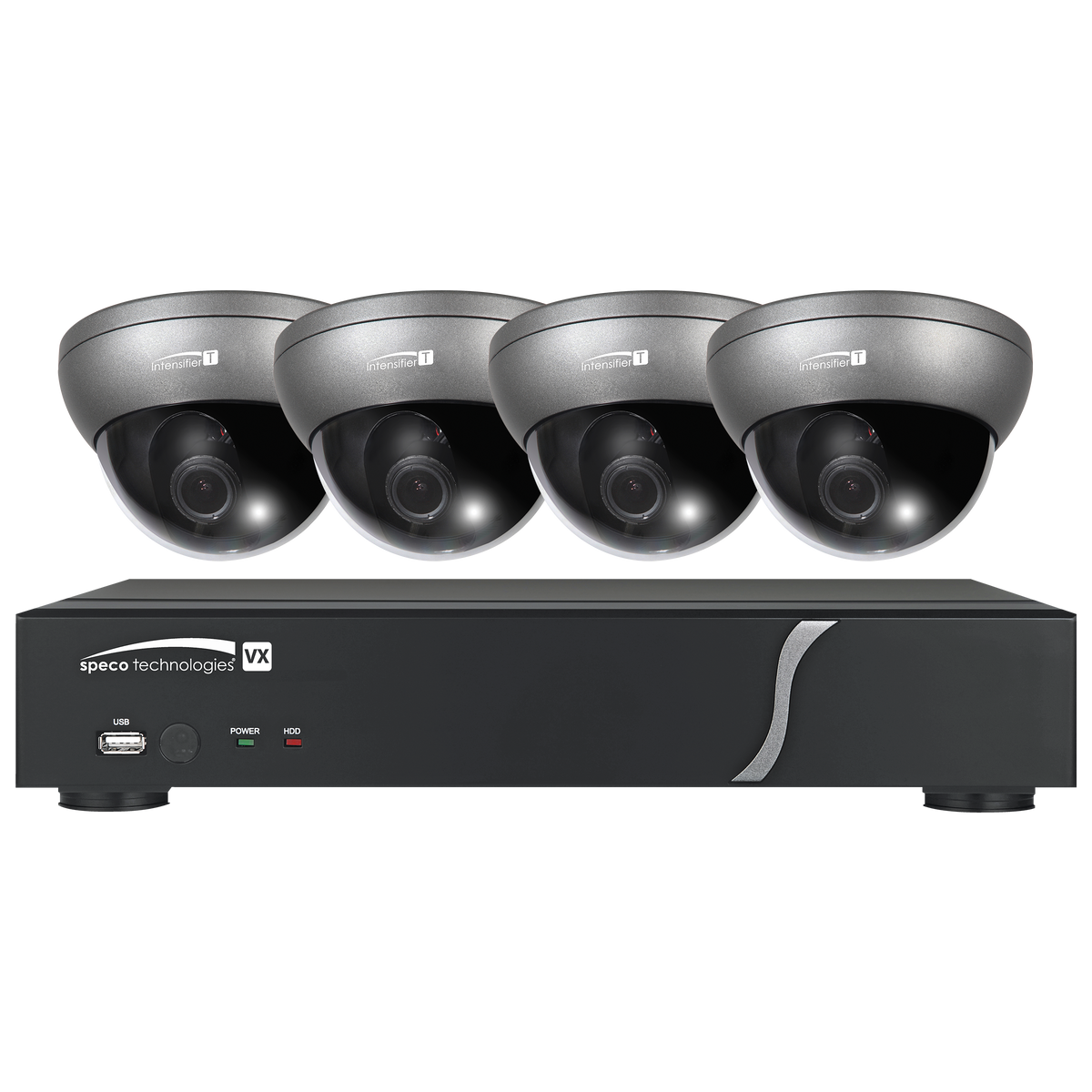 Speco Technologies ZIPT471 | 4CH HD-TVI DVR, 1080p, 60fps, 1TB with 4 Outdoor Intensifier Dome Cameras