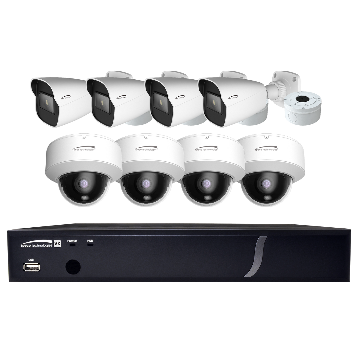 Speco Technologies ZIPT8BD2 | 8CH HD-TVI DVR, 1080p, 120fps, 2TB with 4 IR Bullet & 4 Outdoor IR Dome