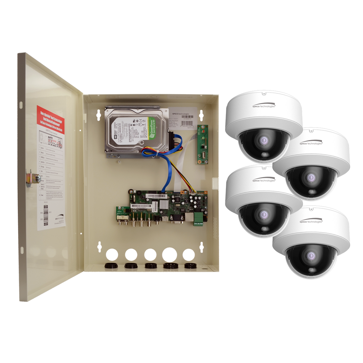 Speco Technologies ZIPTW4D1 | 4CH HD-TVI WALL MT DVR, 1080p, 60fps, 1TB with 4 Outdoor IR Dome Cameras